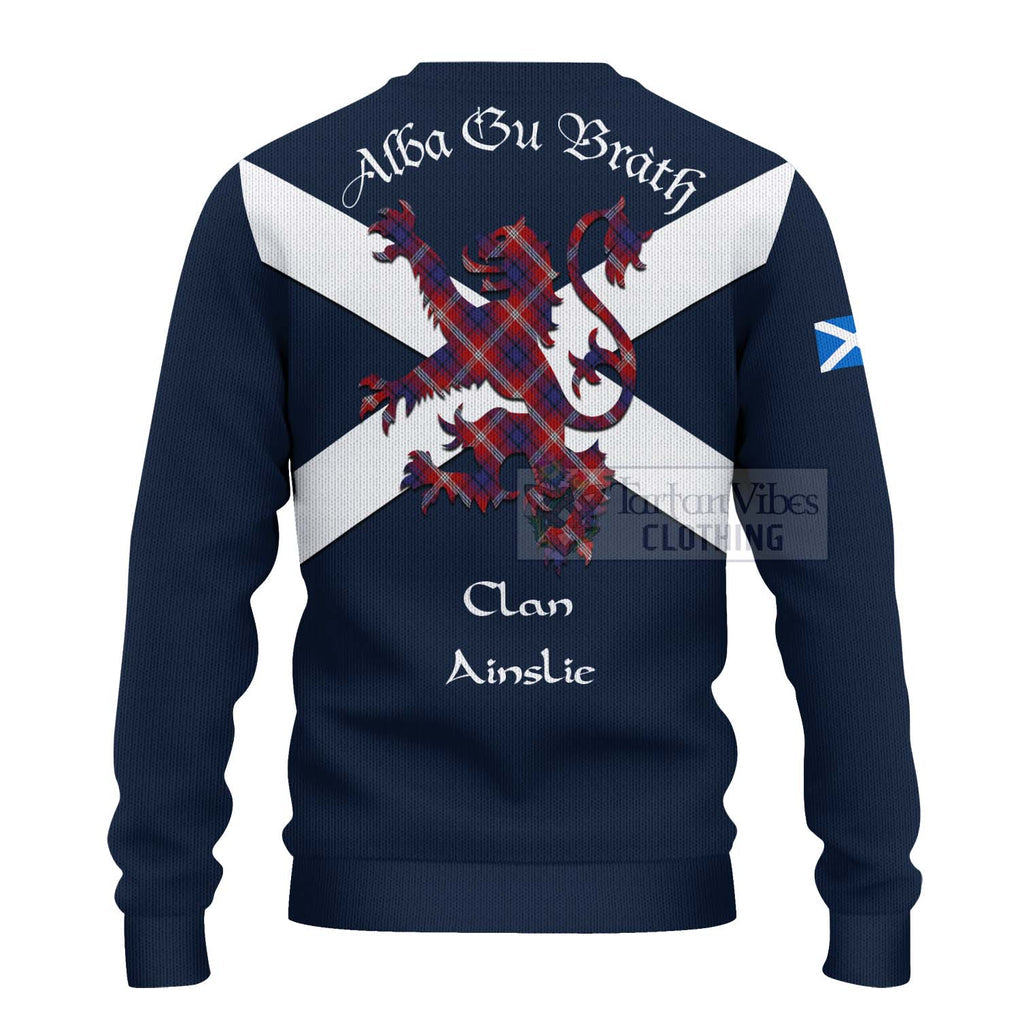 Tartan Vibes Clothing Ainslie Tartan Lion Rampant Knitted Sweater – Proudly Display Your Heritage with Alba Gu Brath and Clan Name