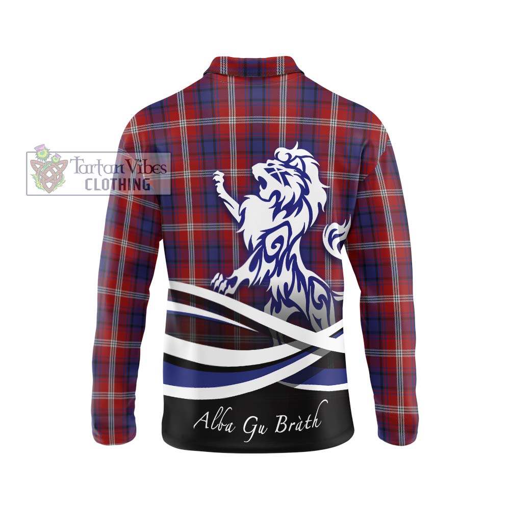 Ainslie Tartan Long Sleeve Polo Shirt with Alba Gu Brath Regal Lion Emblem - Tartanvibesclothing Shop