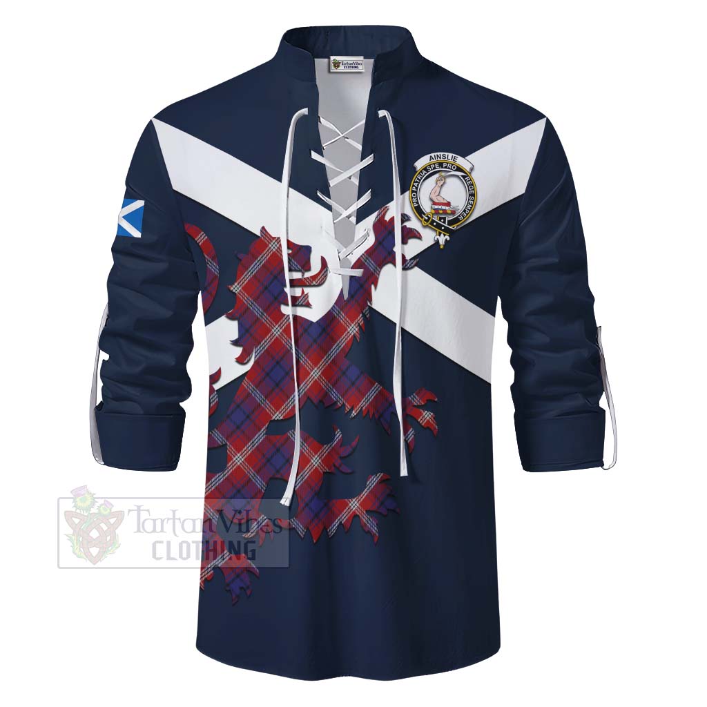 Tartan Vibes Clothing Ainslie Tartan Lion Rampant Ghillie Kilt Shirt Proudly Display Your Heritage with Alba Gu Brath and Clan Name