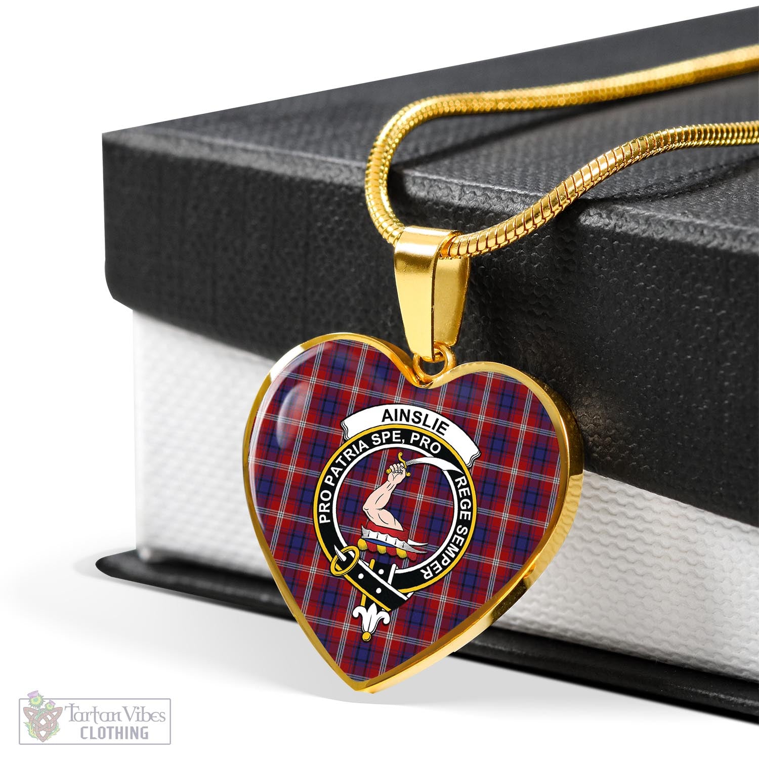 Tartan Vibes Clothing Ainslie Tartan Heart Necklace with Family Crest