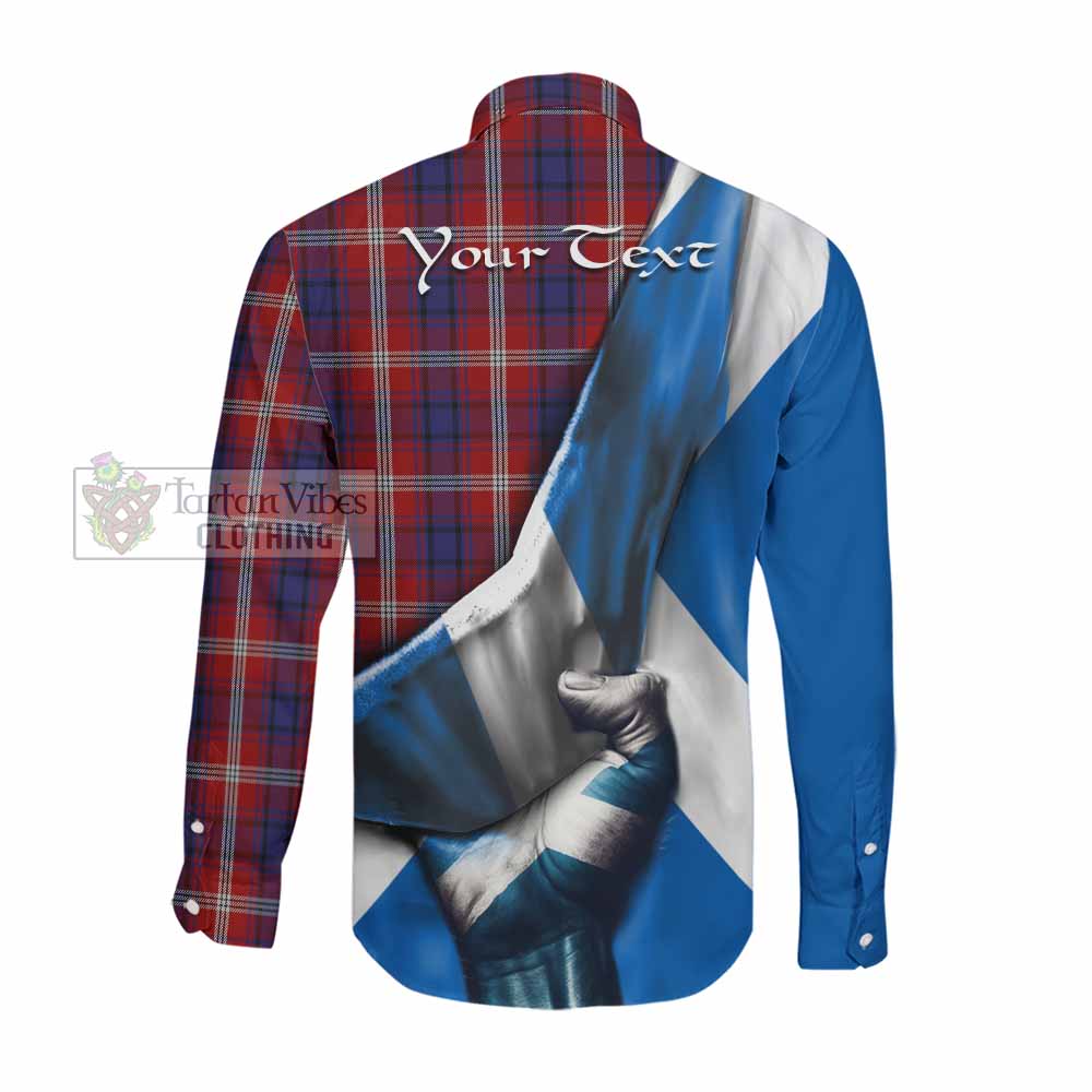 Tartan Vibes Clothing Ainslie Tartan Long Sleeve Button Shirt with Family Crest Scotland Patriotic Style