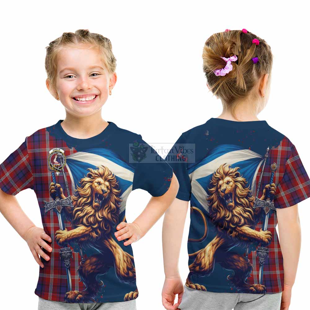 Tartan Vibes Clothing Ainslie Tartan Family Crest Kid T-Shirt with Scottish Majestic Lion