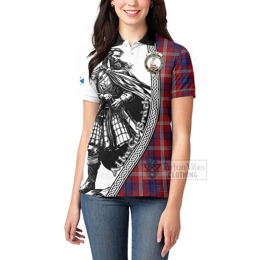 Tartan Vibes Clothing Ainslie Tartan Clan Crest Women's Polo Shirt with Highlander Warrior Celtic Style