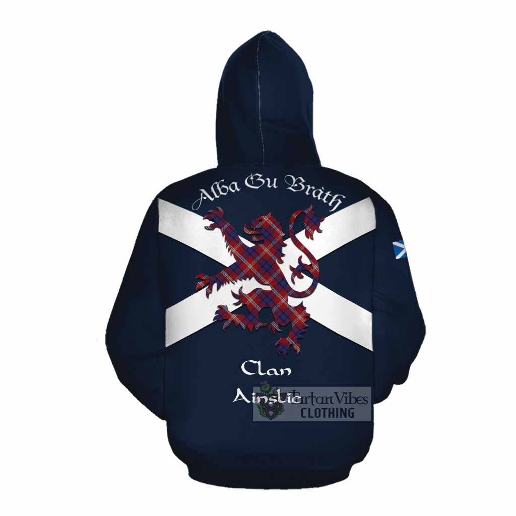 Tartan Vibes Clothing Ainslie Tartan Lion Rampant Cotton Hoodie Proudly Display Your Heritage with Alba Gu Brath and Clan Name