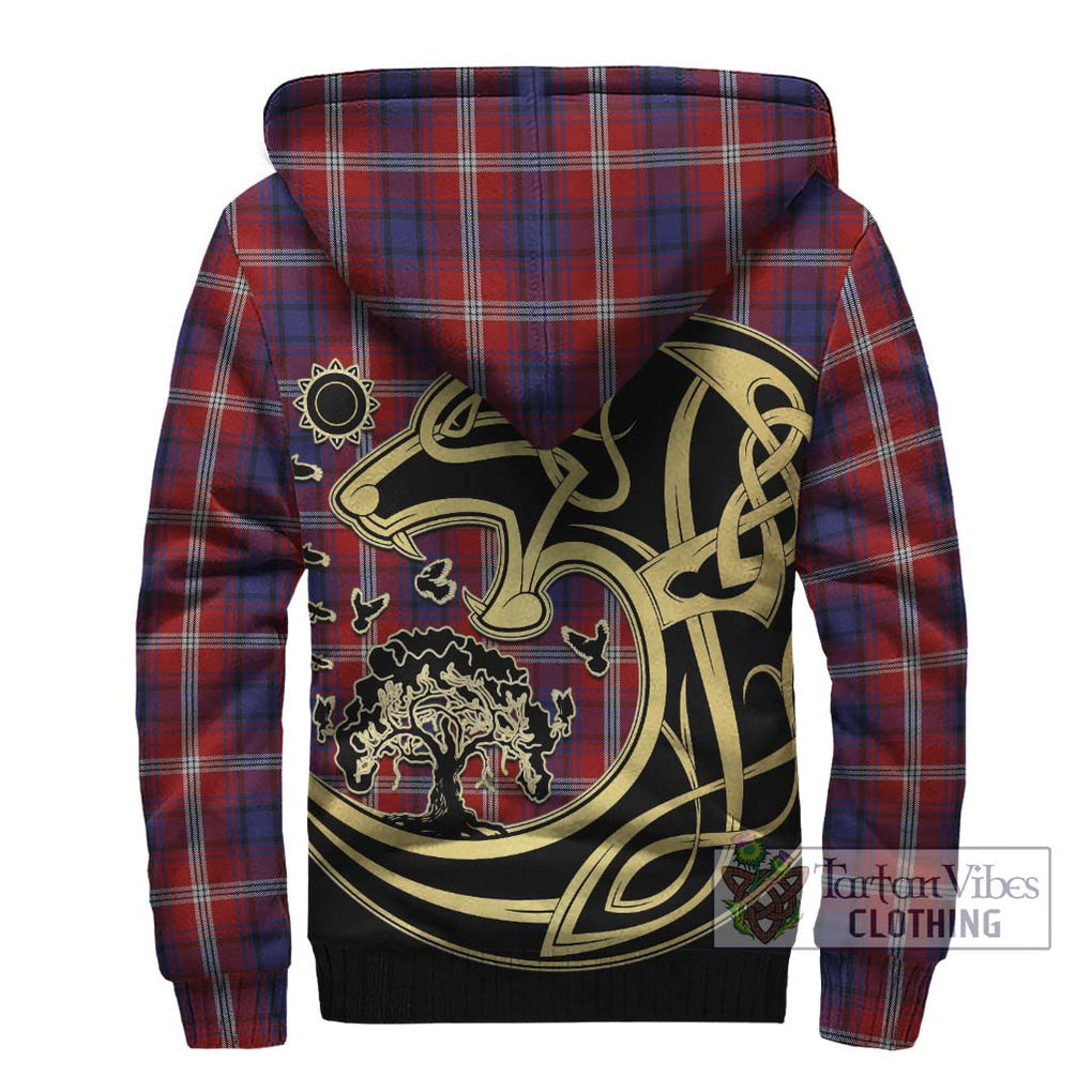 Ainslie Tartan Sherpa Hoodie with Family Crest Celtic Wolf Style - Tartan Vibes Clothing