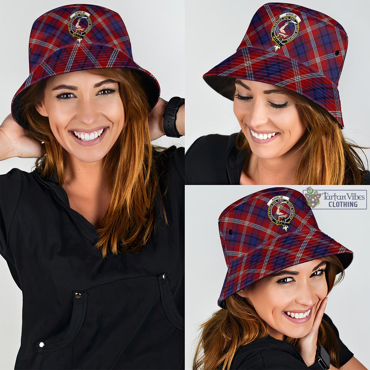 Tartan Vibes Clothing Ainslie Tartan Bucket Hat with Family Crest