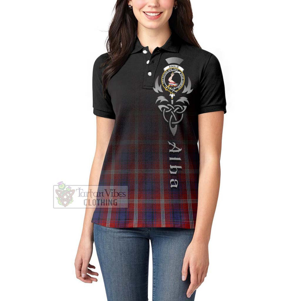 Tartan Vibes Clothing Ainslie Tartan Women's Polo Shirt Featuring Alba Gu Brath Family Crest Celtic Inspired