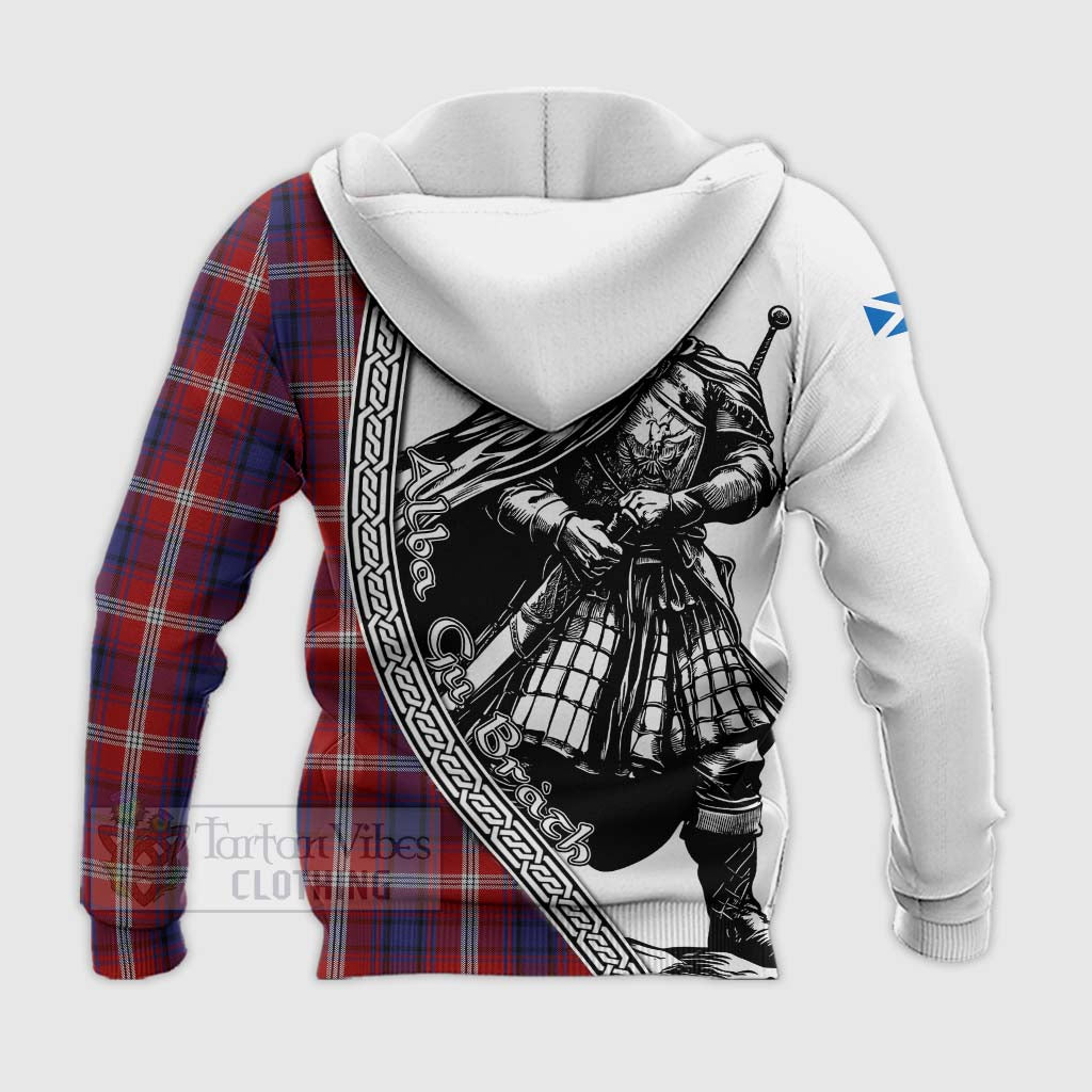 Tartan Vibes Clothing Ainslie Tartan Clan Crest Knitted Hoodie with Highlander Warrior Celtic Style