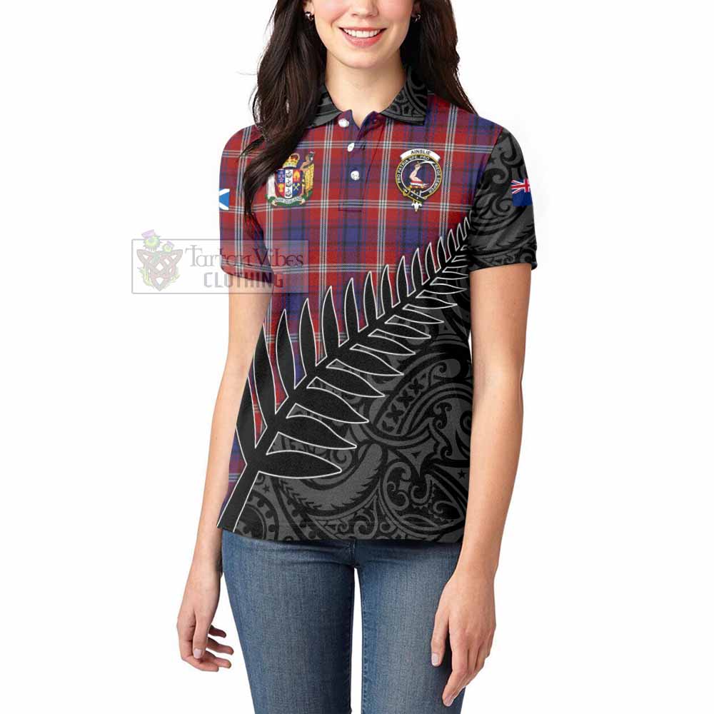 Tartan Vibes Clothing Ainslie Crest Tartan Women's Polo Shirt with New Zealand Silver Fern Half Style