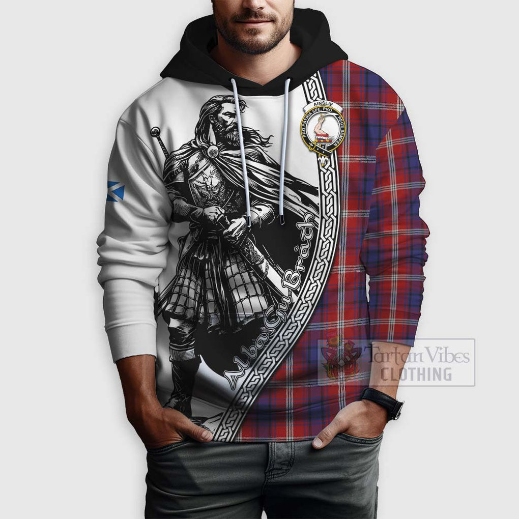 Tartan Vibes Clothing Ainslie Tartan Clan Crest Hoodie with Highlander Warrior Celtic Style