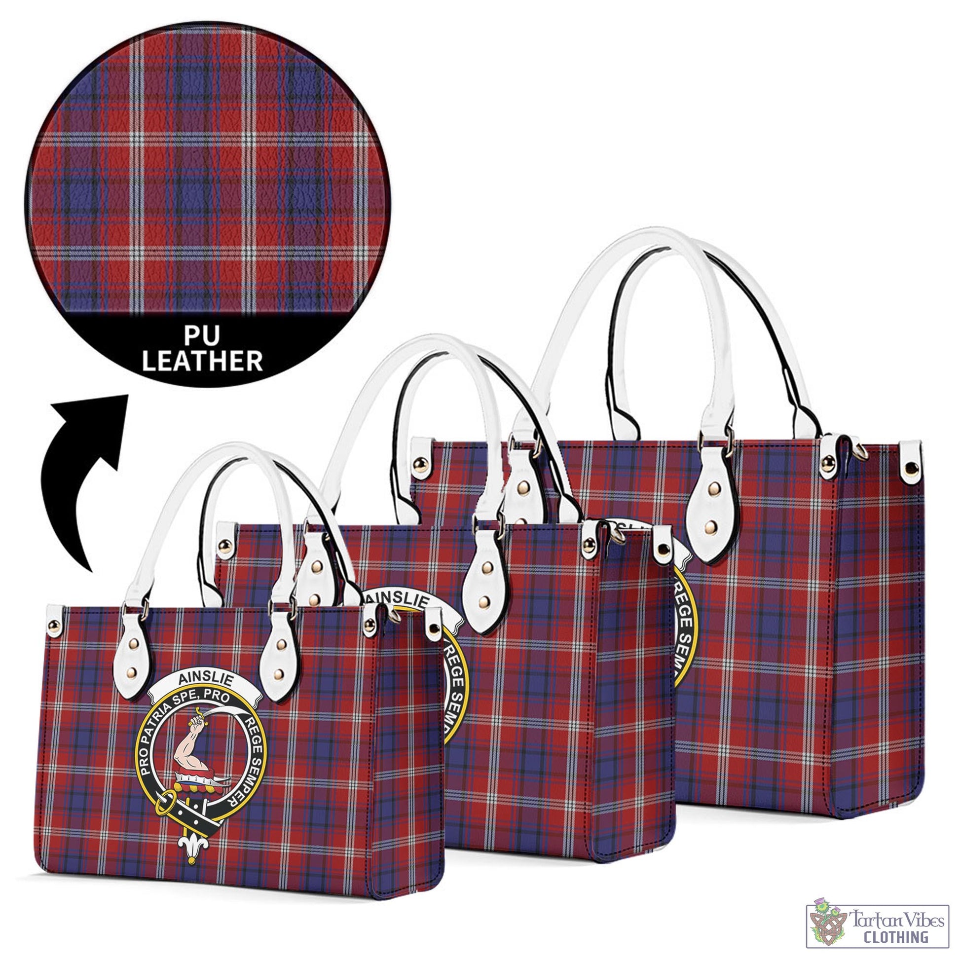 Tartan Vibes Clothing Ainslie Tartan Luxury Leather Handbags with Family Crest