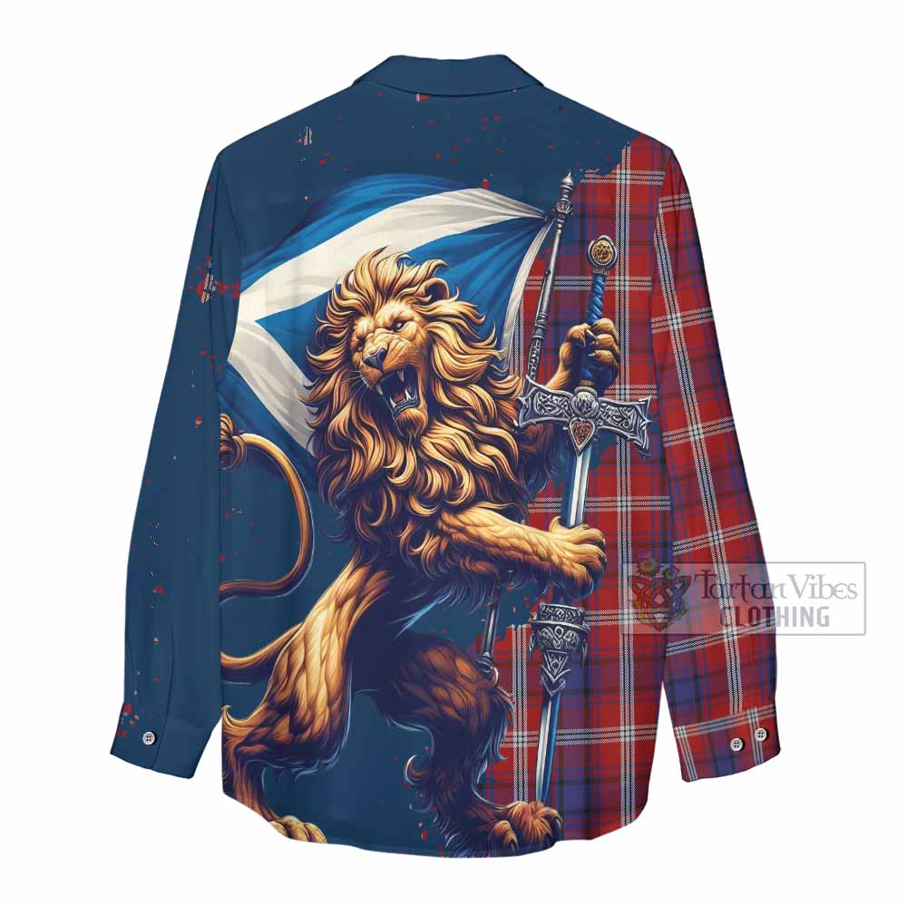 Tartan Vibes Clothing Ainslie Tartan Family Crest Women's Casual Shirt with Scottish Majestic Lion