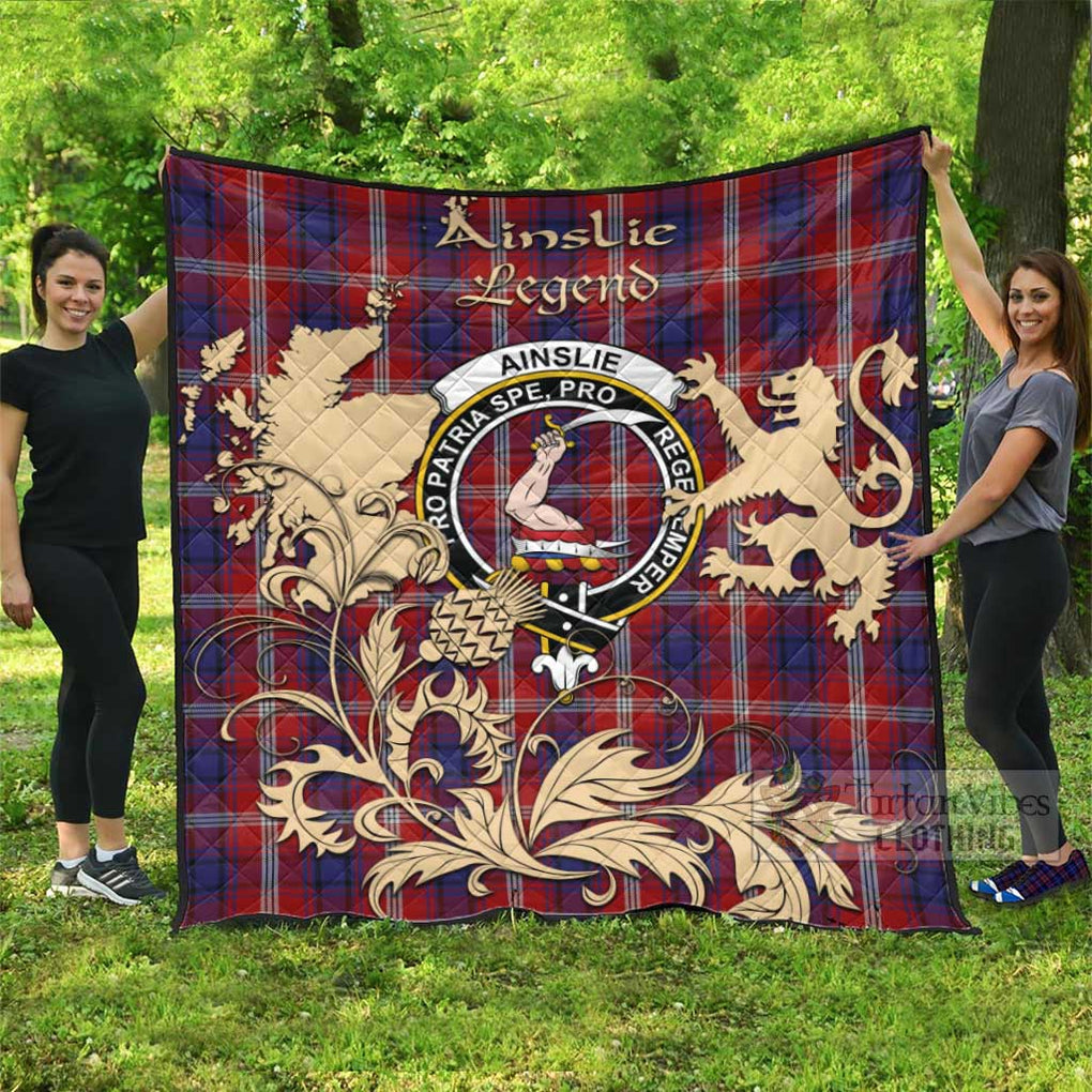 Tartan Vibes Clothing Ainslie Tartan Quilt with Family Crest and Scottish Symbol Style