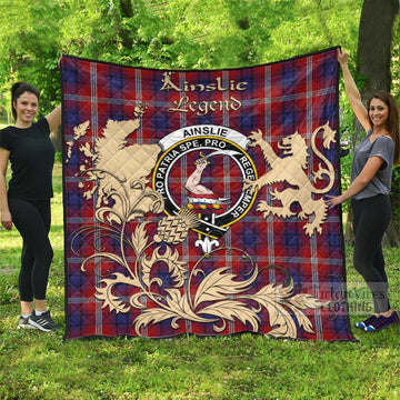 Ainslie Tartan Quilt with Family Crest and Scottish Symbol Style