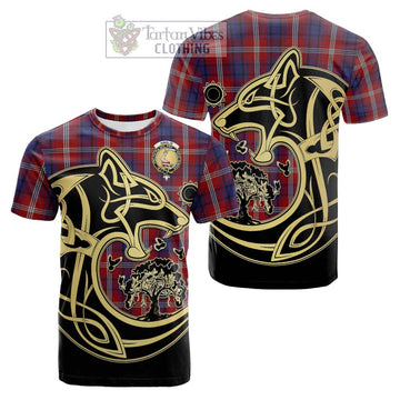 Ainslie Tartan Cotton T-shirt with Family Crest Celtic Wolf Style