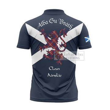 Ainslie Tartan Lion Rampant Zipper Polo Shirt Proudly Display Your Heritage with Alba Gu Brath and Clan Name