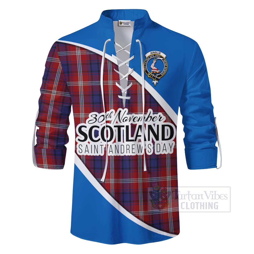 Tartan Vibes Clothing Ainslie Family Crest Tartan Ghillie Kilt Shirt Celebrate Saint Andrew's Day in Style