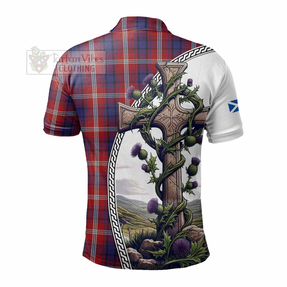 Tartan Vibes Clothing Ainslie Tartan Polo Shirt with Family Crest and St. Andrew's Cross Accented by Thistle Vines