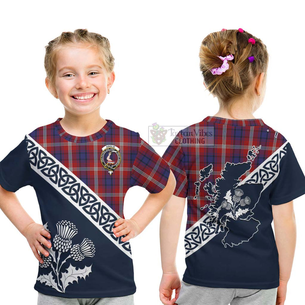 Tartan Vibes Clothing Ainslie Tartan Kid T-Shirt Featuring Thistle and Scotland Map