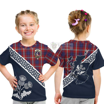 Ainslie Tartan Kid T-Shirt Featuring Thistle and Scotland Map