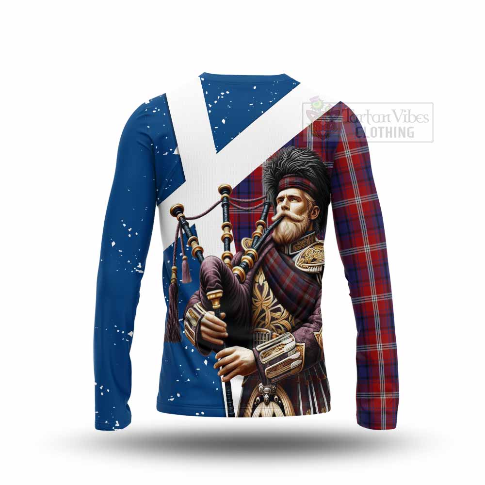 Tartan Vibes Clothing Ainslie Tartan Long Sleeve T-Shirt with Family Crest Scottish Bagpiper Vibes