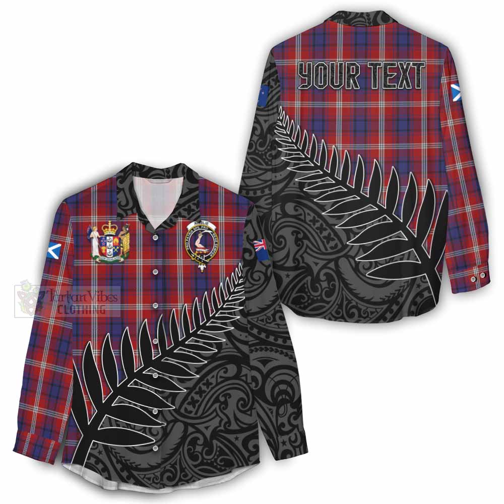 Tartan Vibes Clothing Ainslie Crest Tartan Women's Casual Shirt with New Zealand Silver Fern Half Style