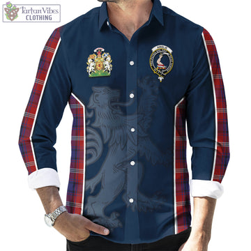 Ainslie Tartan Long Sleeve Button Up Shirt with Family Crest and Lion Rampant Vibes Sport Style