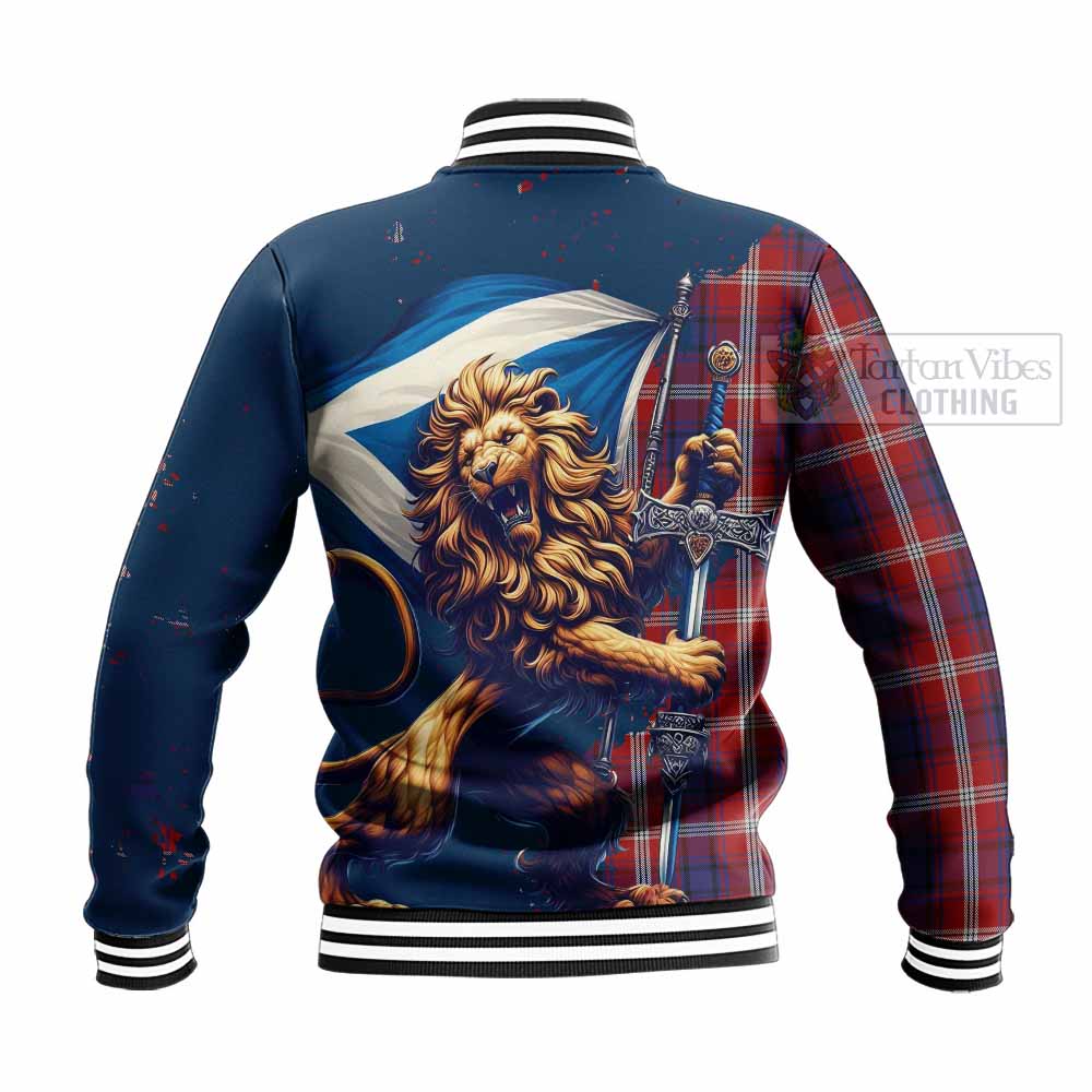 Tartan Vibes Clothing Ainslie Tartan Family Crest Baseball Jacket with Scottish Majestic Lion