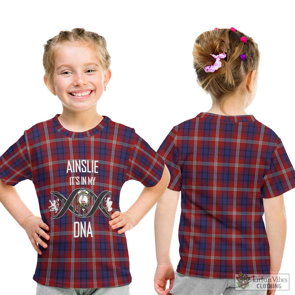 Ainslie Tartan Kid T-Shirt with Family Crest DNA In Me Style - Tartanvibesclothing Shop