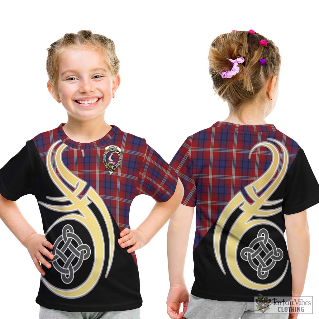 Ainslie Tartan Kid T-Shirt with Family Crest and Celtic Symbol Style - Tartan Vibes Clothing