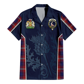 Ainslie Tartan Short Sleeve Button Up Shirt with Family Crest and Scottish Thistle Vibes Sport Style