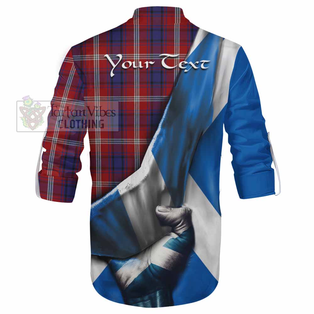 Tartan Vibes Clothing Ainslie Tartan Ghillie Kilt Shirt with Family Crest Scotland Patriotic Style