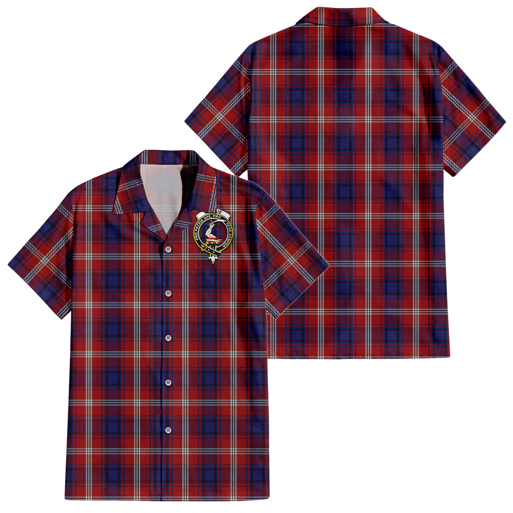 Ainslie Tartan Short Sleeve Button Down Shirt with Family Crest - Tartanvibesclothing