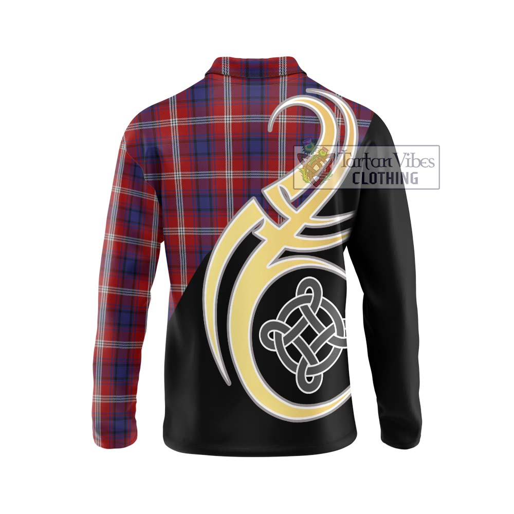 Ainslie Tartan Long Sleeve Polo Shirt with Family Crest and Celtic Symbol Style - Tartan Vibes Clothing