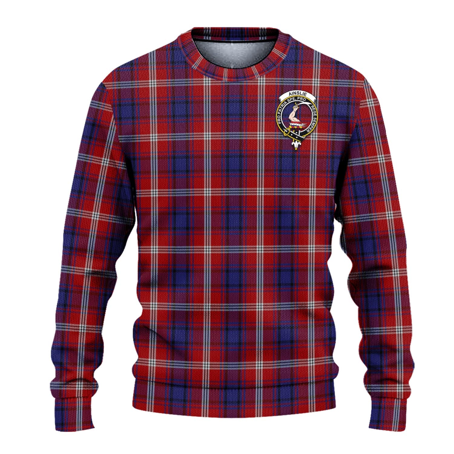 Ainslie Tartan Knitted Sweater with Family Crest - Tartanvibesclothing