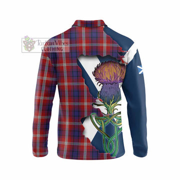 Ainslie Tartan Family Crest Long Sleeve Polo Shirt Scottish Thistle Celtic Inspired - Tartan Vibes Clothing