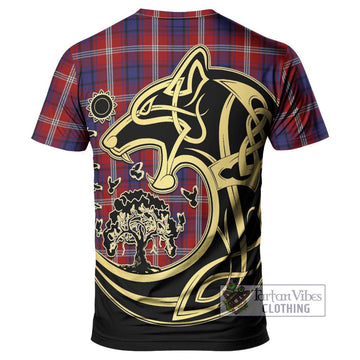 Ainslie Tartan T-Shirt with Family Crest Celtic Wolf Style