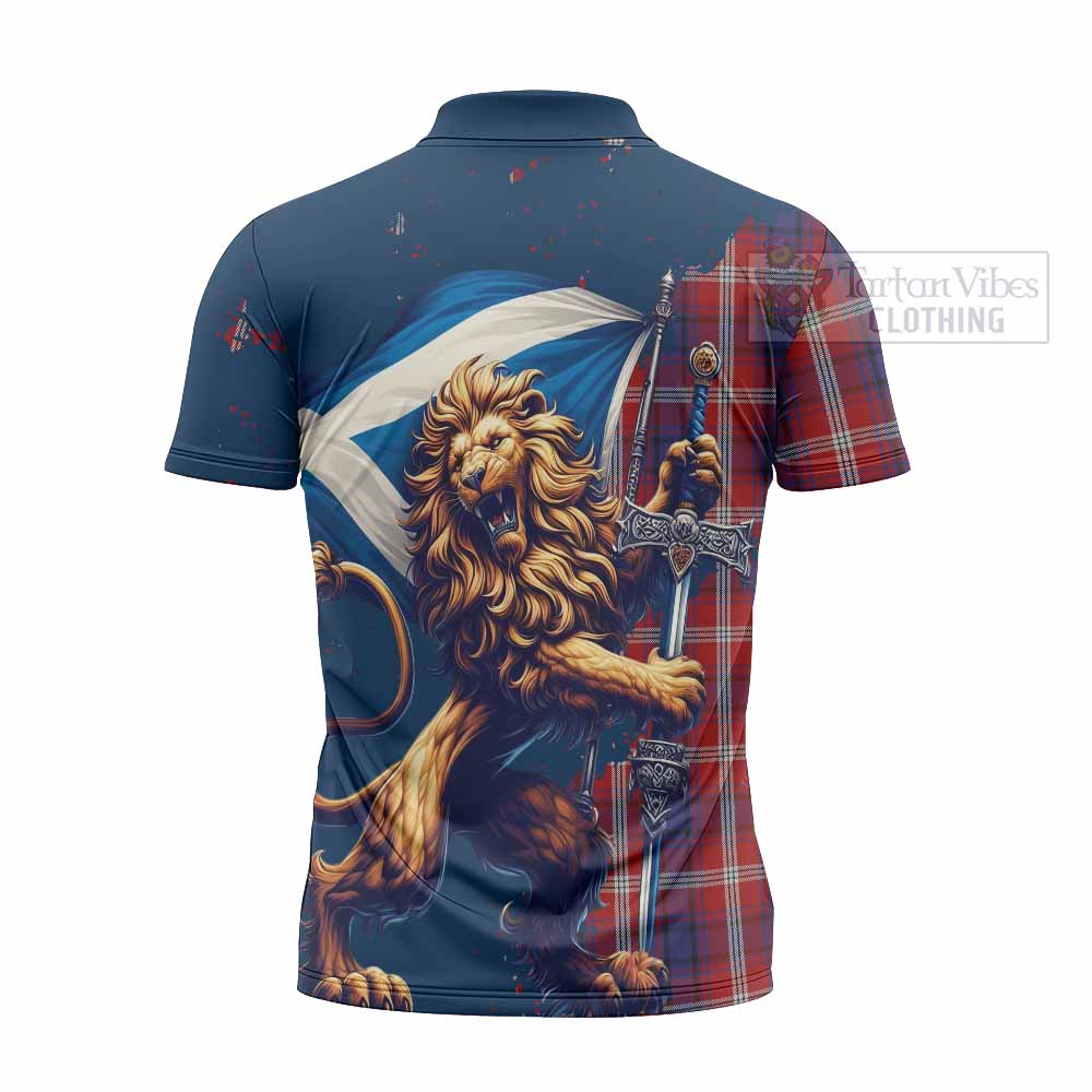 Tartan Vibes Clothing Ainslie Tartan Family Crest Zipper Polo Shirt with Scottish Majestic Lion