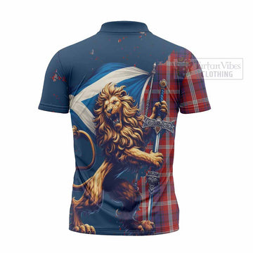 Ainslie Tartan Family Crest Zipper Polo Shirt with Scottish Majestic Lion