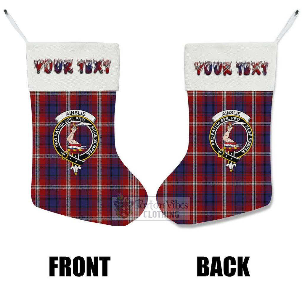 Tartan Vibes Clothing Ainslie Tartan Family Crest Christmas Stocking with Personalized Text