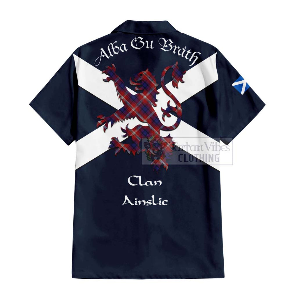 Tartan Vibes Clothing Ainslie Tartan Lion Rampant Short Sleeve Button Shirt – Proudly Display Your Heritage with Alba Gu Brath and Clan Name