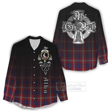 Ainslie Tartan Women's Casual Shirt Featuring Alba Gu Brath Family Crest Celtic Inspired