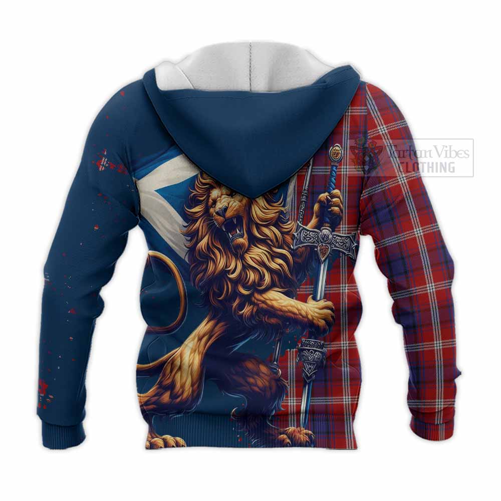 Tartan Vibes Clothing Ainslie Tartan Family Crest Knitted Hoodie with Scottish Majestic Lion