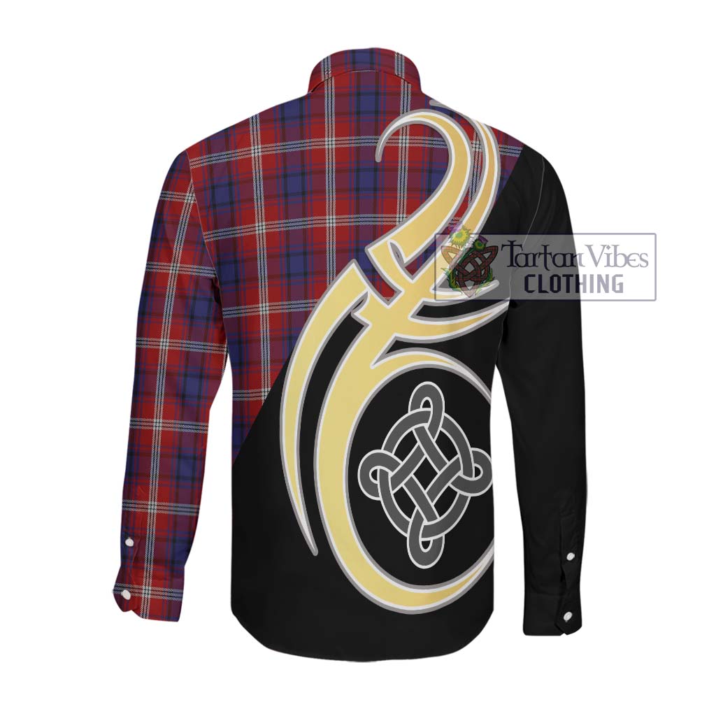 Ainslie Tartan Long Sleeve Button Shirt with Family Crest and Celtic Symbol Style Men's Shirt - Tartan Vibes Clothing