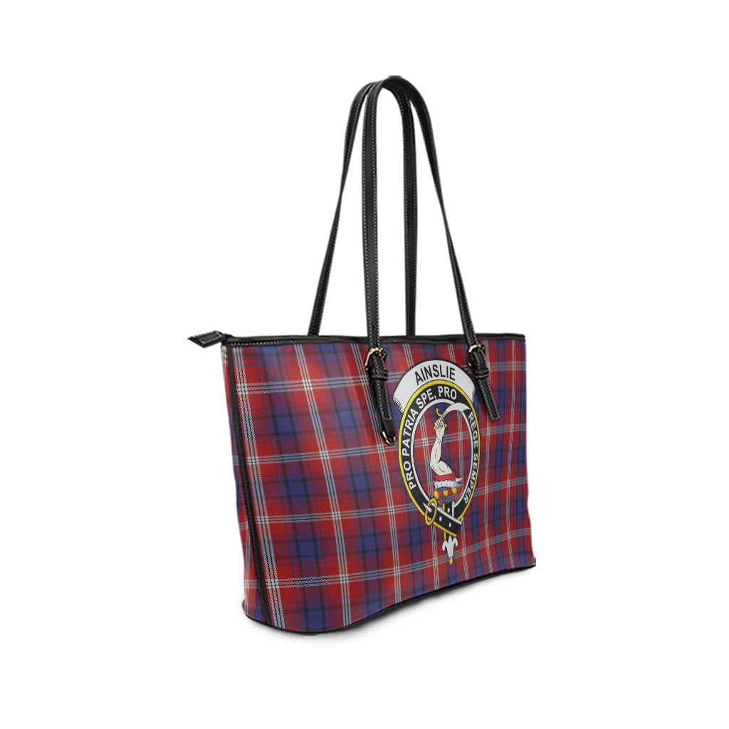 Ainslie Tartan Leather Tote Bag with Family Crest - Tartanvibesclothing