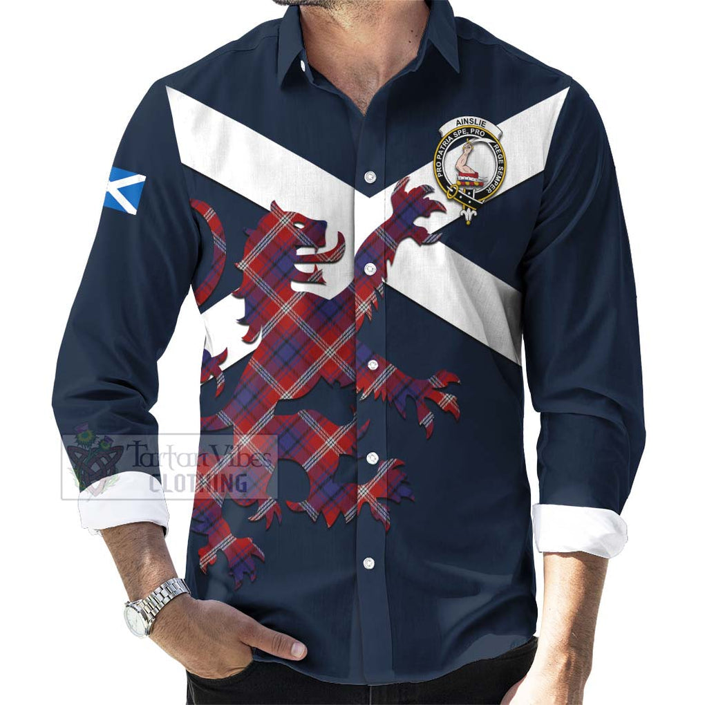 Tartan Vibes Clothing Ainslie Tartan Lion Rampant Long Sleeve Button Shirt – Proudly Display Your Heritage with Alba Gu Brath and Clan Name