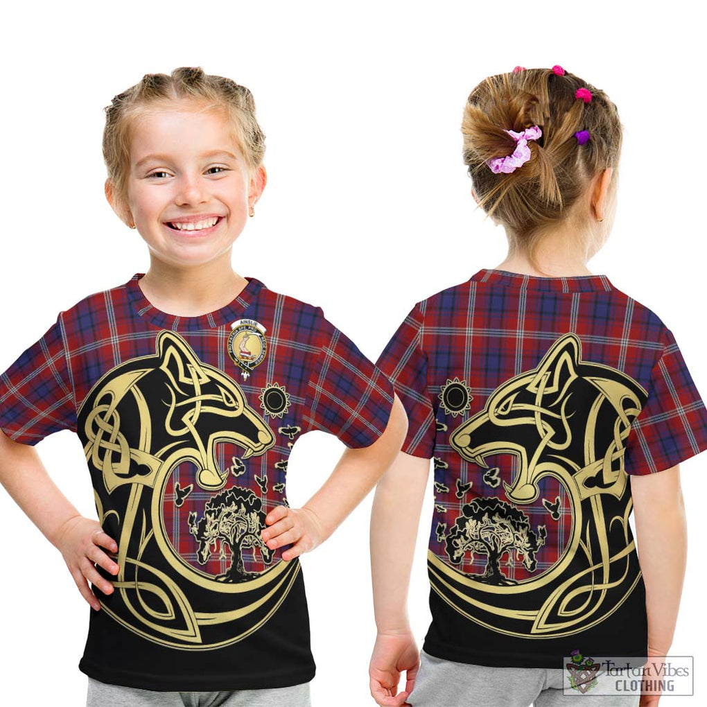 Ainslie Tartan Kid T-Shirt with Family Crest Celtic Wolf Style - Tartan Vibes Clothing