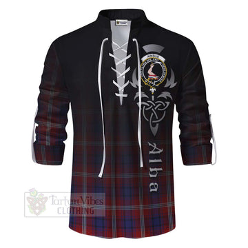 Ainslie Tartan Ghillie Kilt Shirt Featuring Alba Gu Brath Family Crest Celtic Inspired