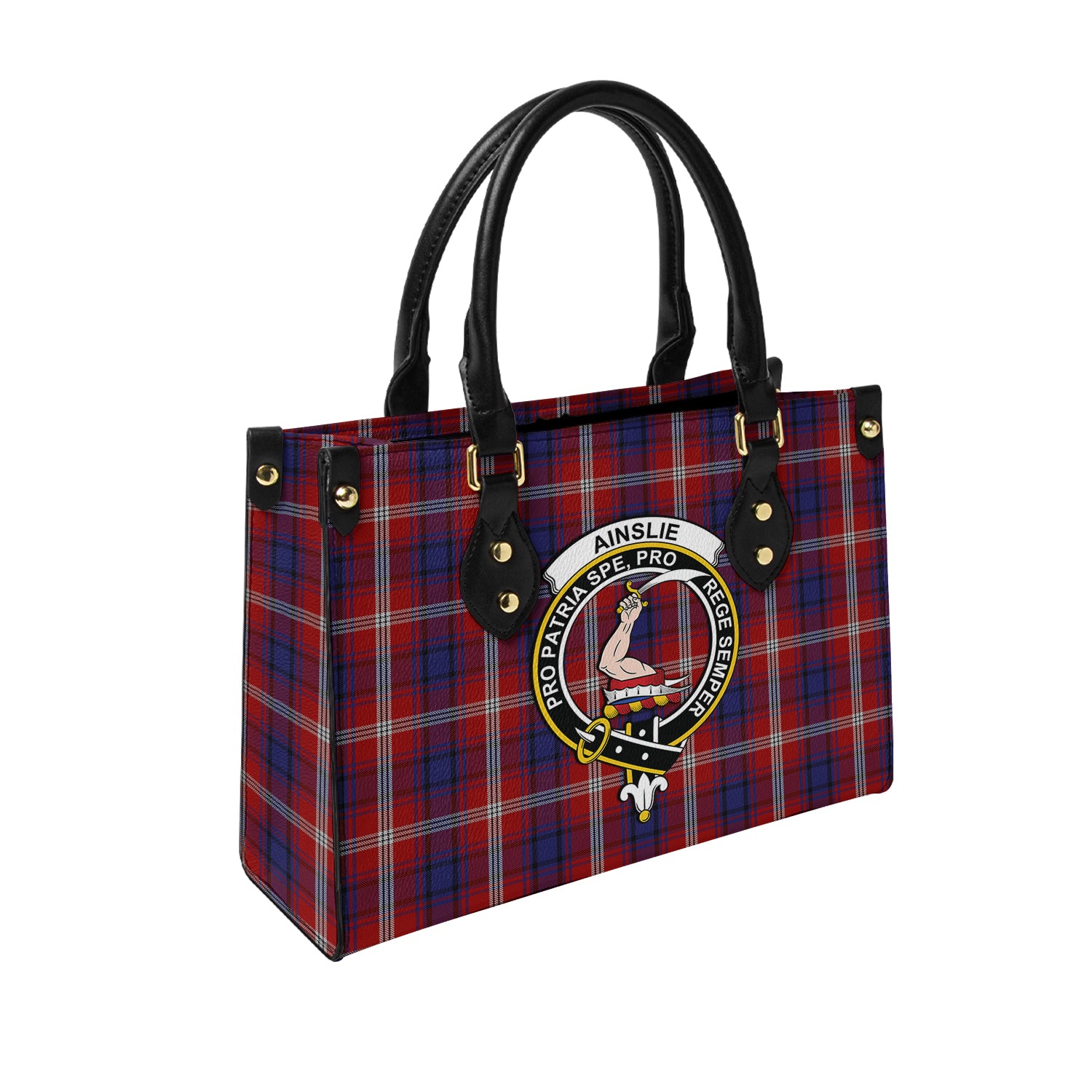 Ainslie Tartan Leather Bag with Family Crest - Tartanvibesclothing