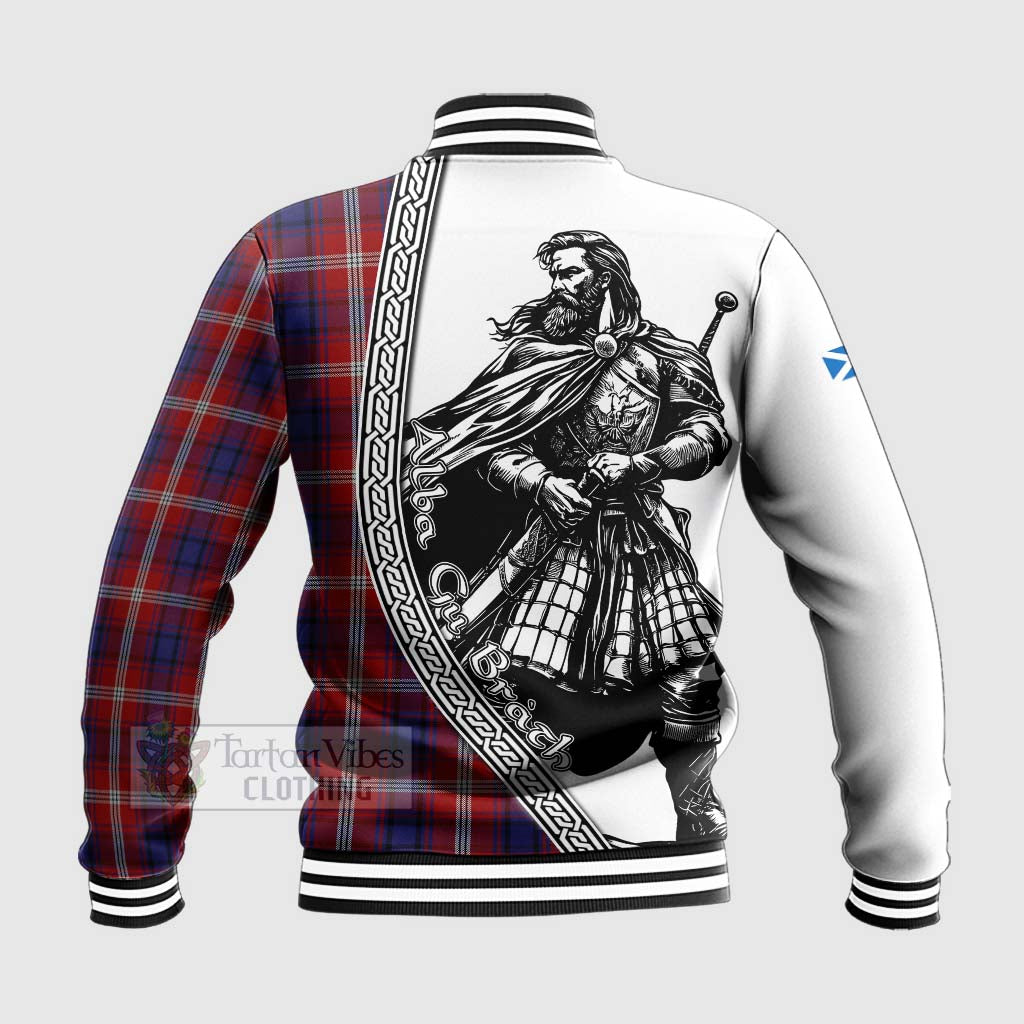 Tartan Vibes Clothing Ainslie Tartan Clan Crest Baseball Jacket with Highlander Warrior Celtic Style